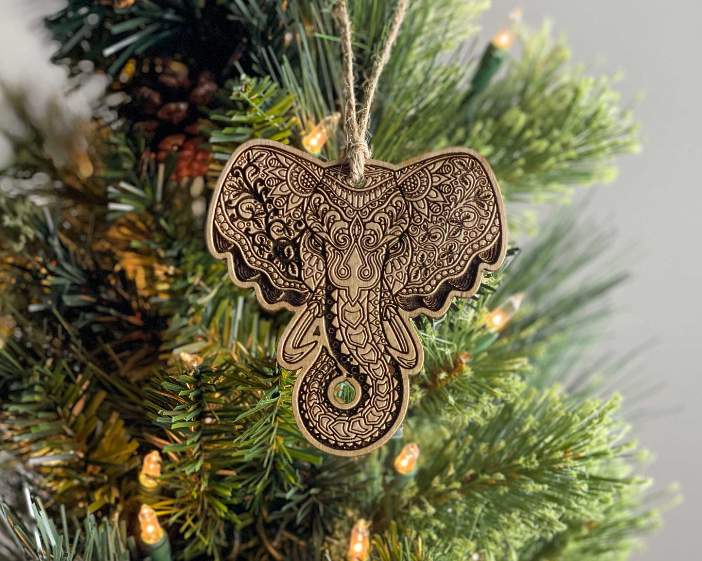 Elephant Wood Rustic Ornament
