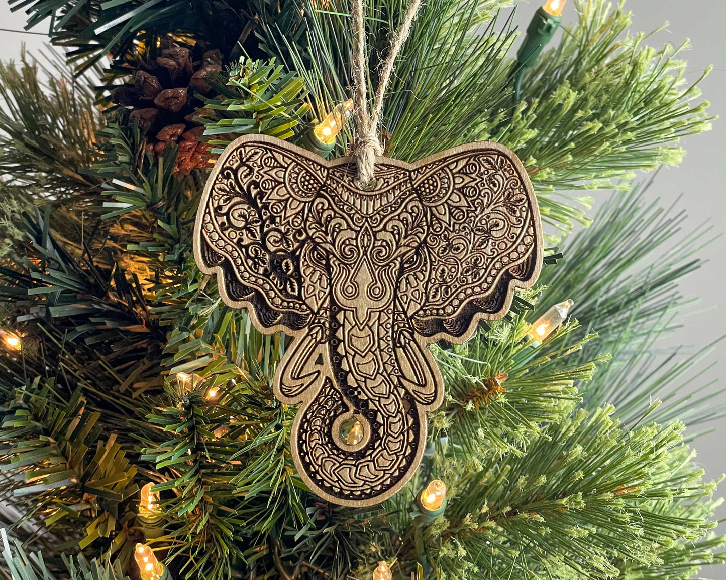 Elephant Wood Rustic Ornament