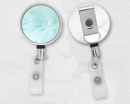 Turquoise Abstract Art Badge Reel - Dysautonomia, Addiction Recovery