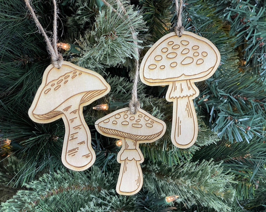 Mushrooms Wood Rustic Ornament