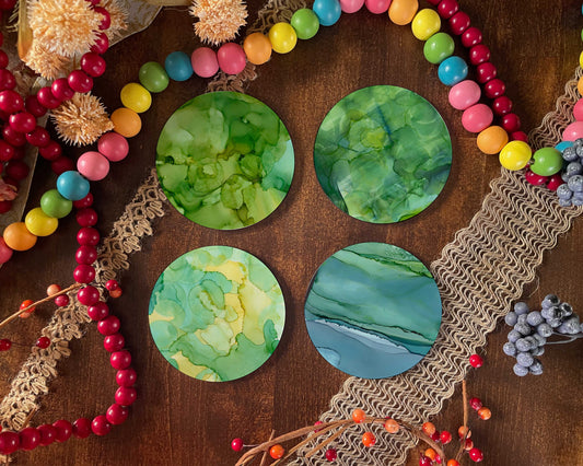 Green Abstract Print Coasters Set of 4