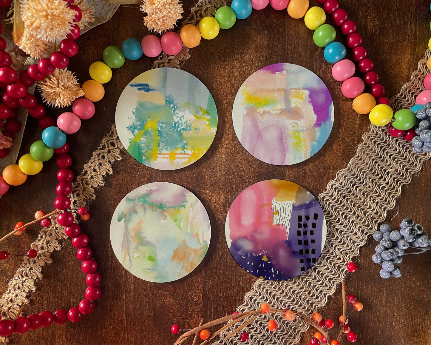Watercolor Abstract Coasters Set of 4