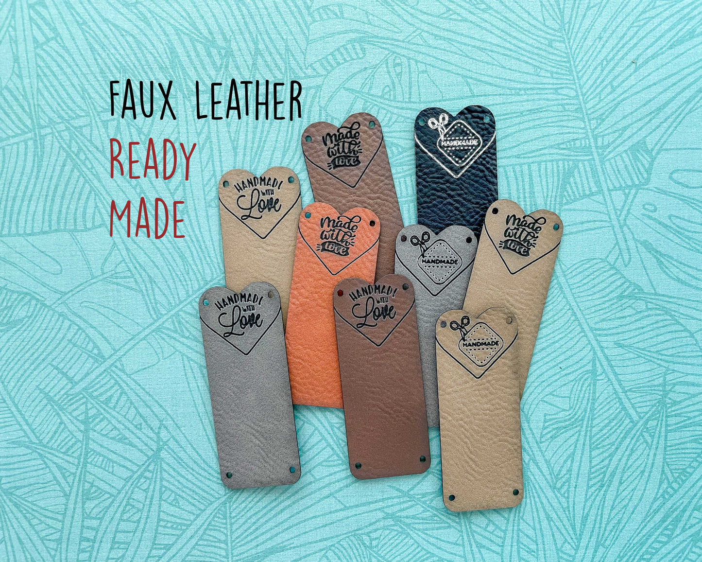 Premade Faux Leather Garment Labels - Heart Fold Over