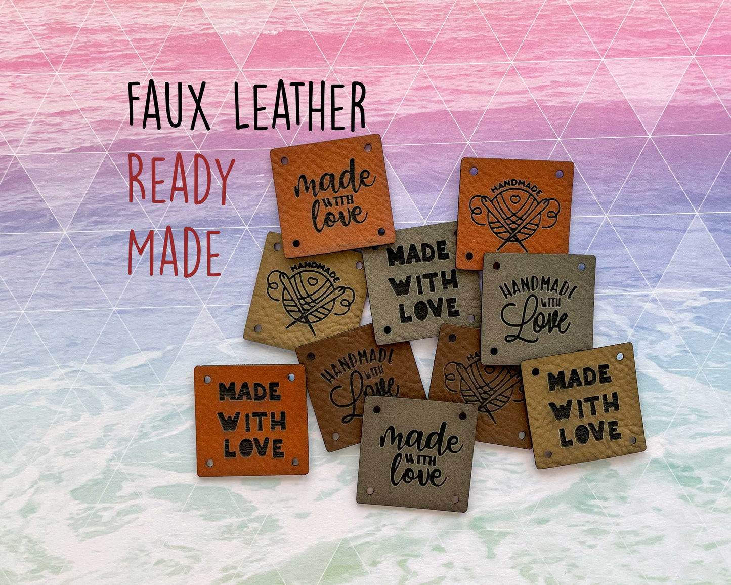 Premade Faux Leather Garment Labels - Square