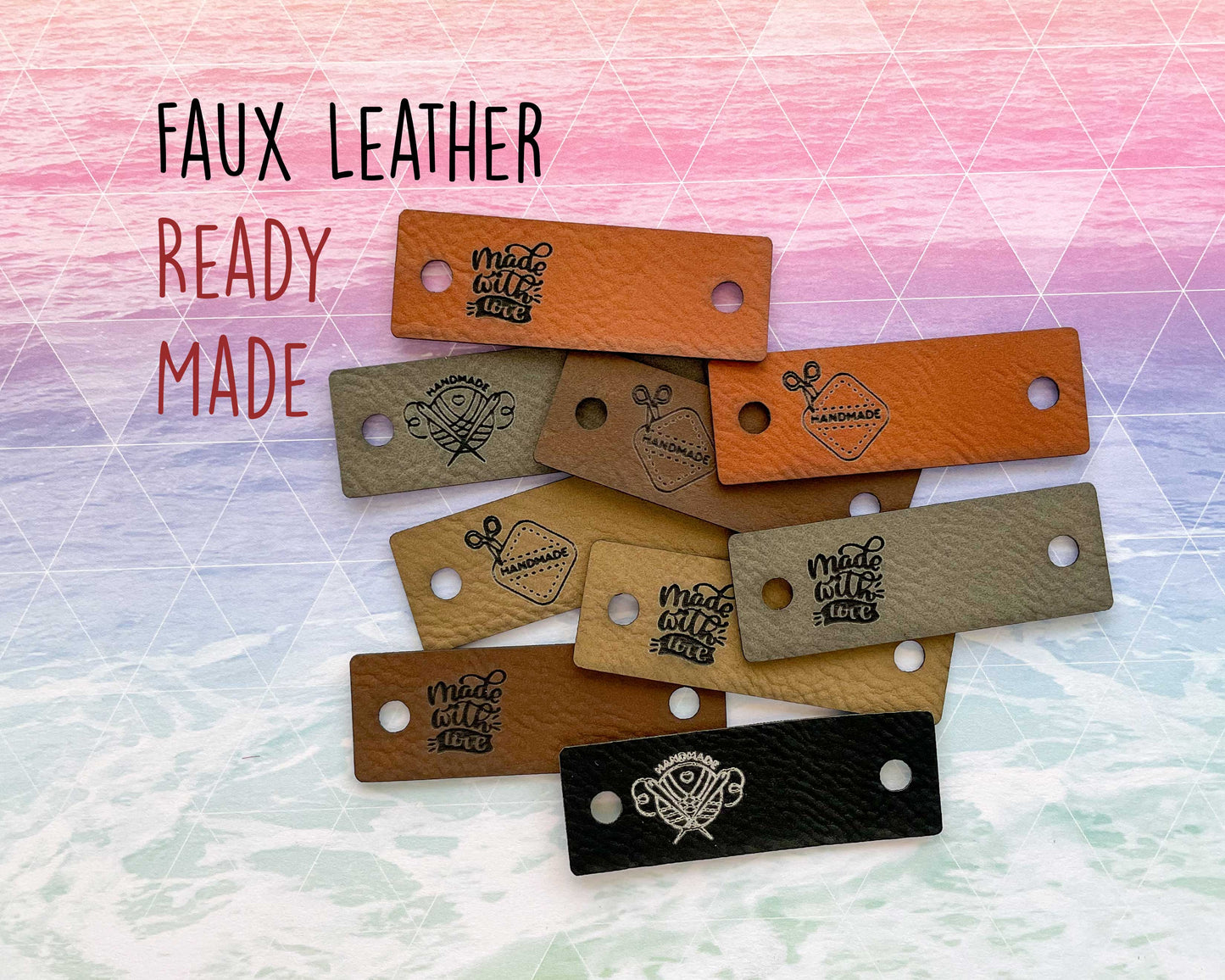 Premade Faux Leather Garment Labels - Medium Fold Over