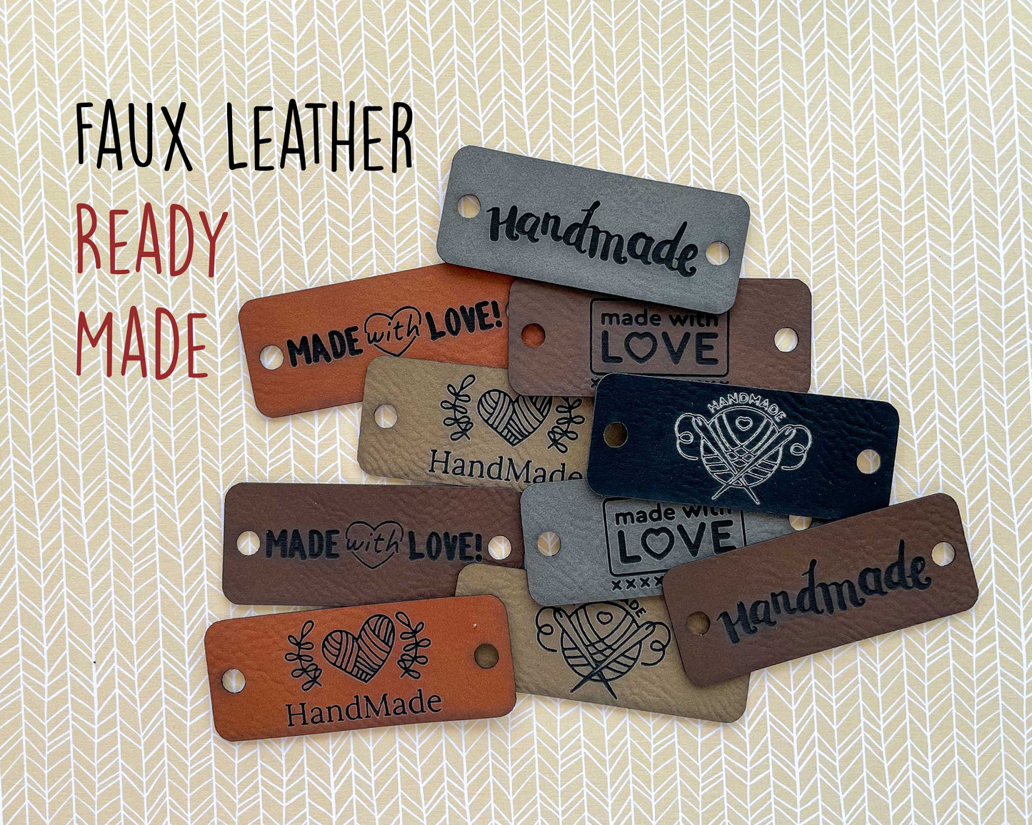 Premade Faux Leather Garment Labels - Large with Yarn Holes