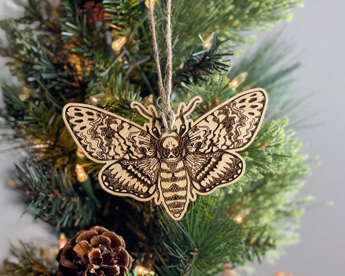 Death's Head Moth Wood Rustic Ornament