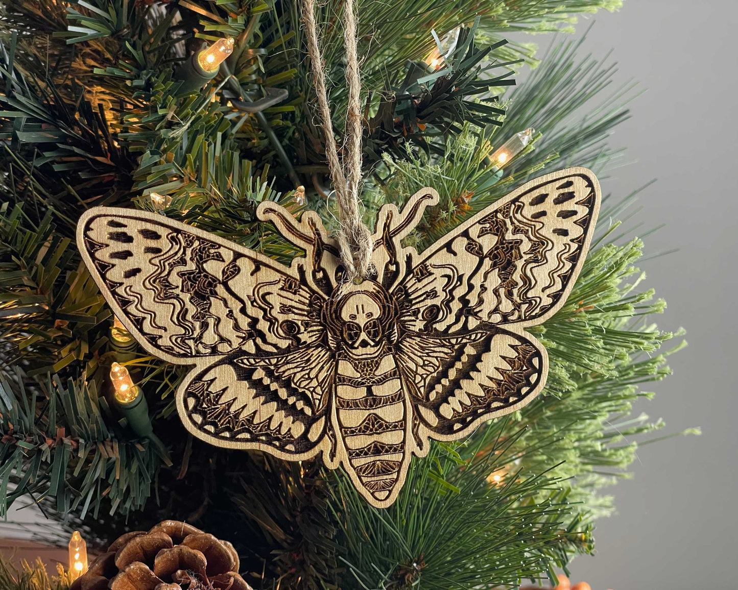 Death's Head Moth Wood Rustic Ornament