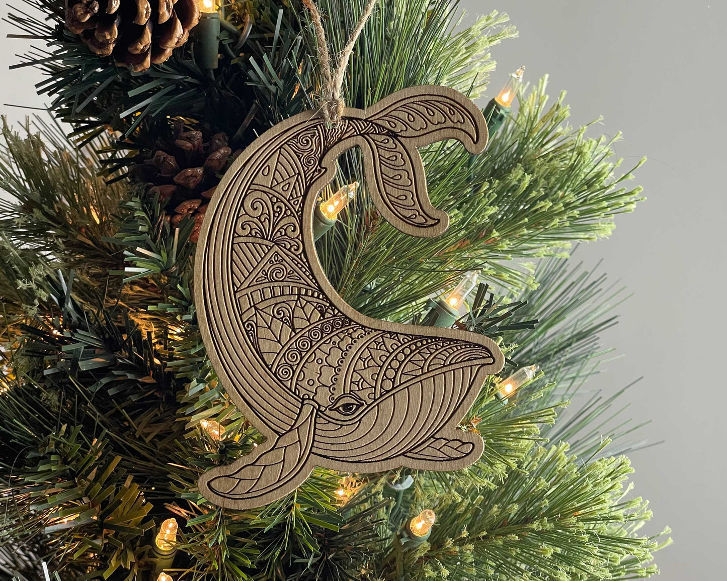 Whale Wood Rustic Ornament