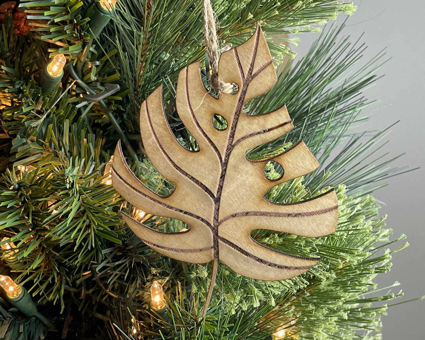 Monstera Leaves Wood Rustic Ornament