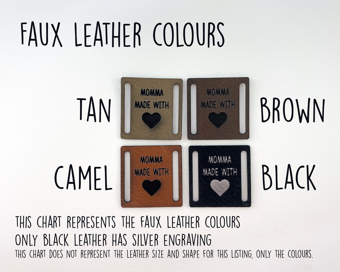 Faux Leather Garment Tags: Medium Single Sided Foldovers