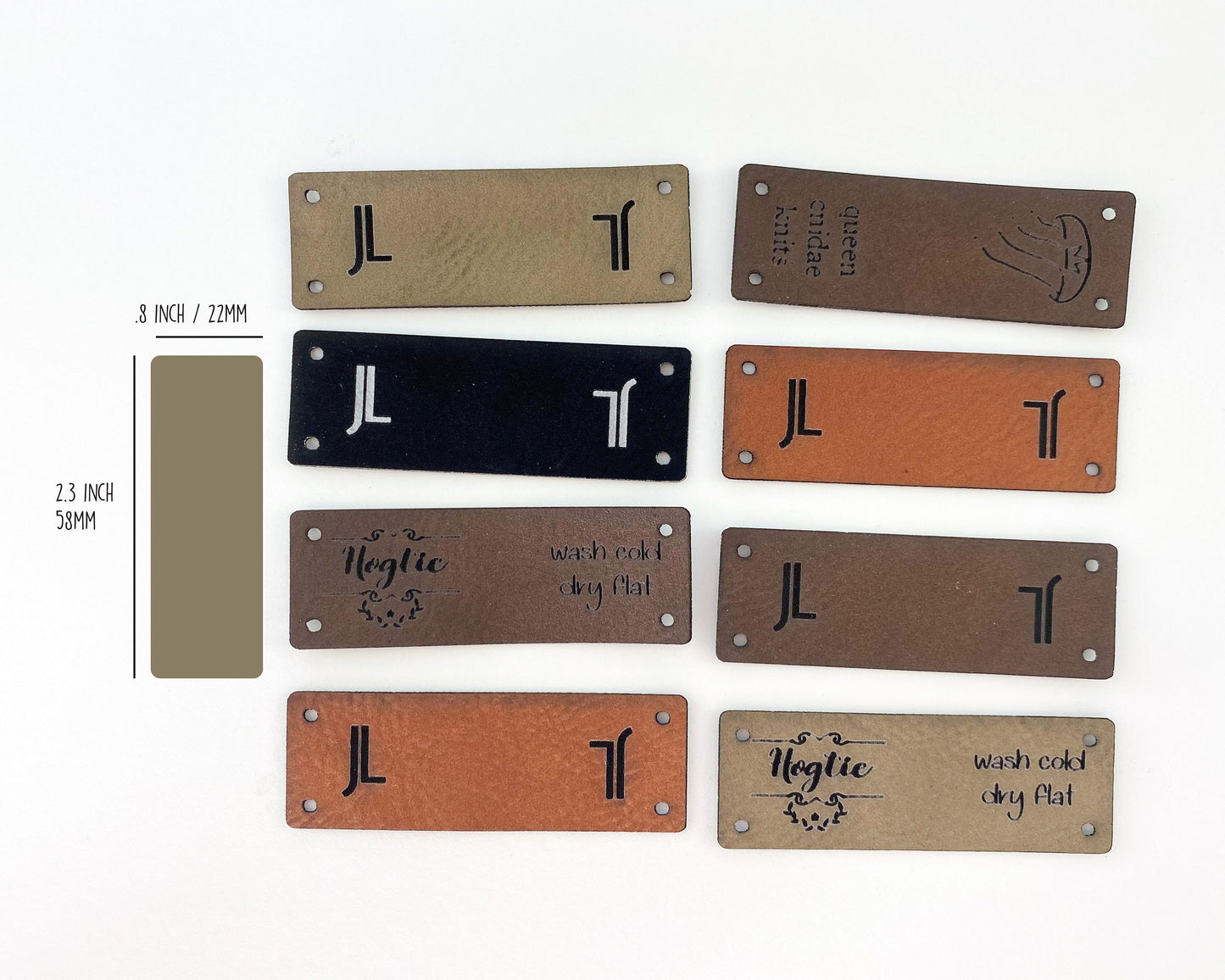 Faux Leather Garment Tags: Medium Double Sided Foldovers