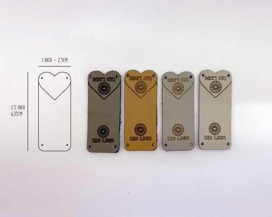 Leather Garment Tags - Heart Double Sided Foldover