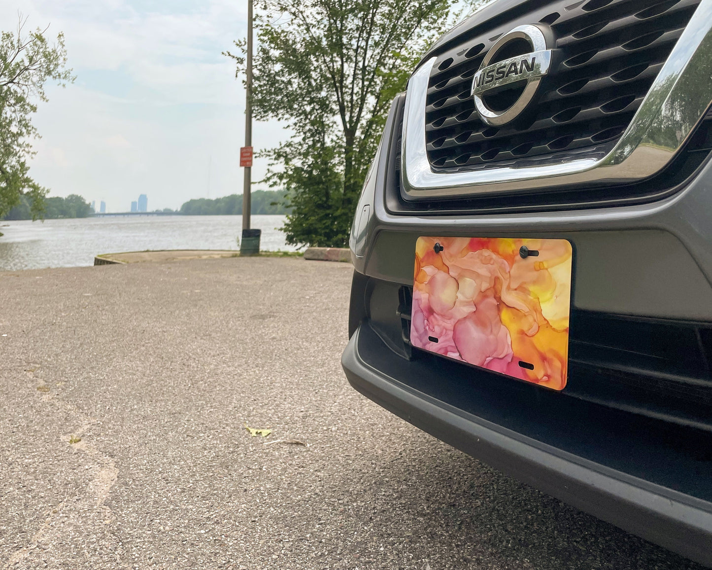 Peach Abstract License Plate - Endometrial Cancer, Uterine Cancer, Vaginal Cancer, Invisible Illness