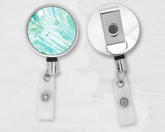 Teal Abstract Art Badge Reel - Agoraphobia, Anaphylaxis, Interstitial Cystitis, PCOS, PTSD, Scleroderma, Tourette Syndrome, Panic Disorder