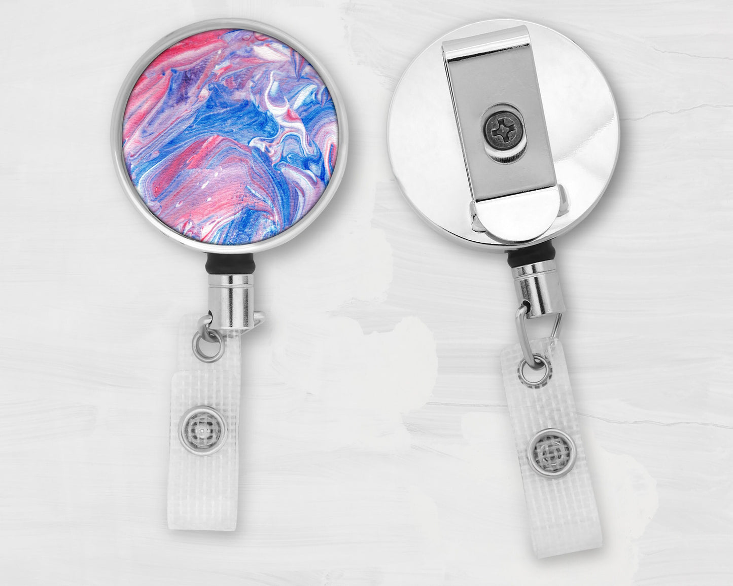 Red and Blue Abstract Art Badge Reel - Pulmonary Fibrosis, Noonan Syndrome, Tricuspid Atresia, Congenital Heart Diseases