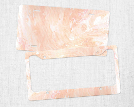 Peach Abstract License Plate - Endometrial Cancer, Uterine Cancer, Vaginal Cancer, Invisible Illness